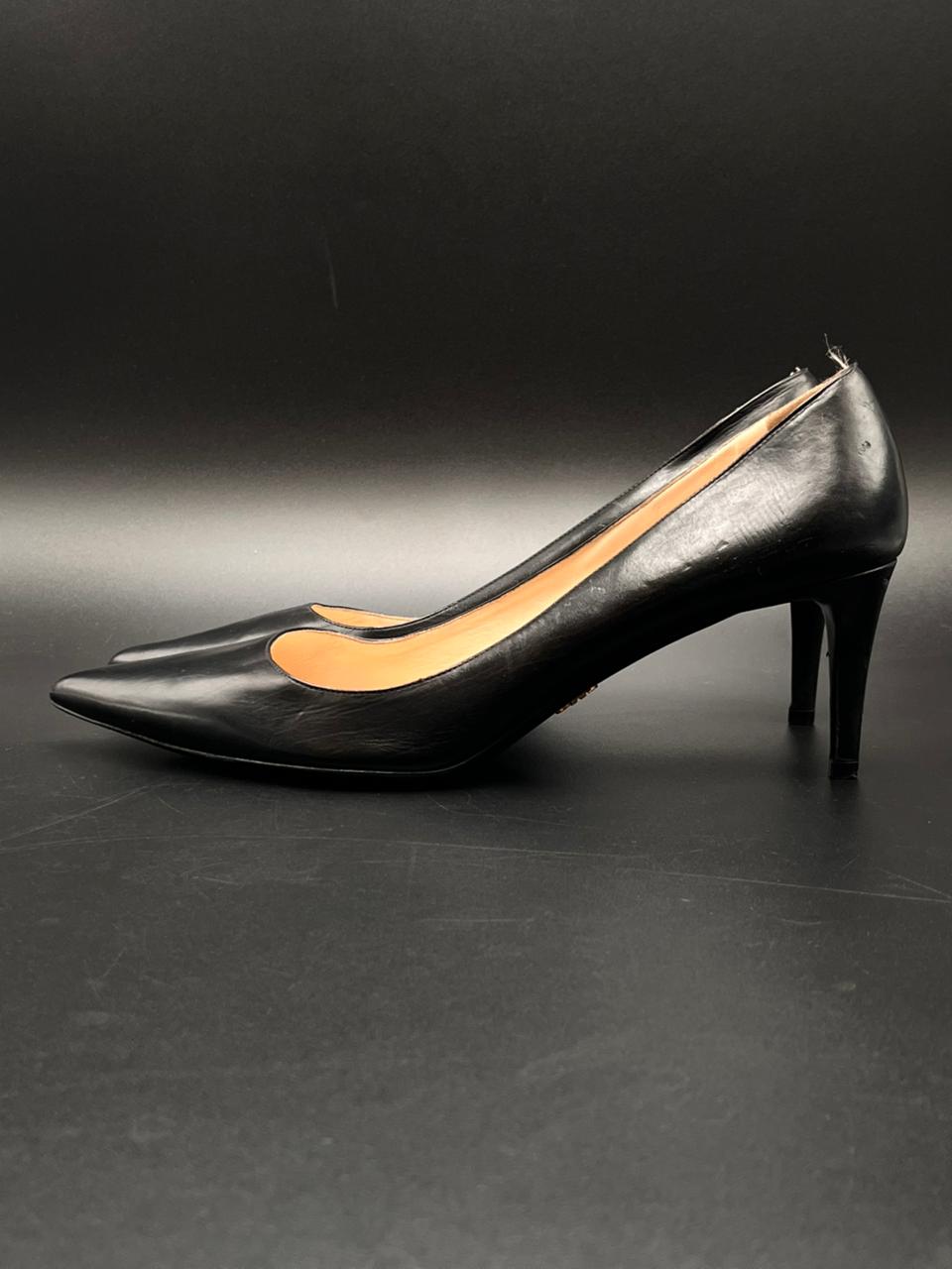 PRADA Milano Black Leather Pointed Toe Heels - 41.5