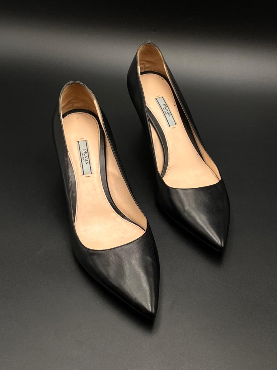 PRADA Milano Black Leather Pointed Toe Heels