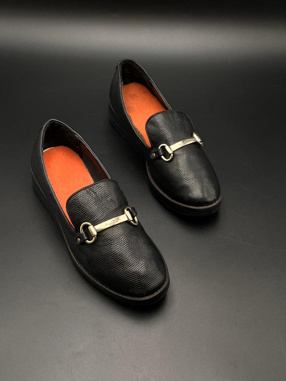 ALDO Yolanda Black Lizard Embossed Bit Loafers