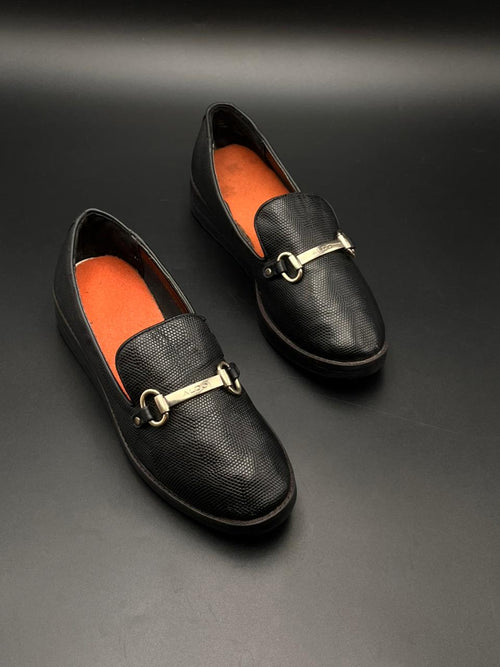 ALDO Yolanda Black Lizard Embossed Bit Loafers - 38.5
