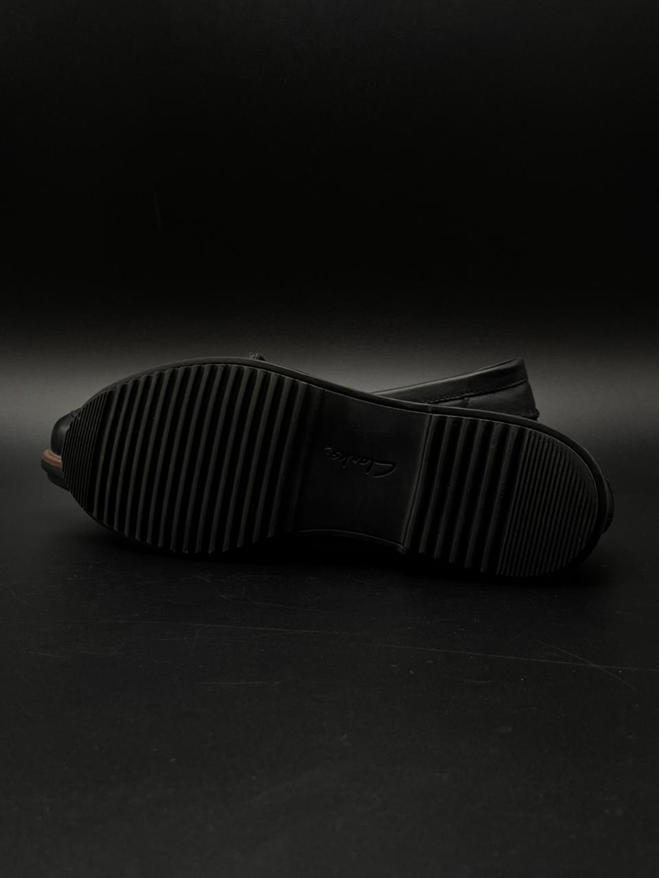 Clarks Black Leather Tweed Penny Loafers