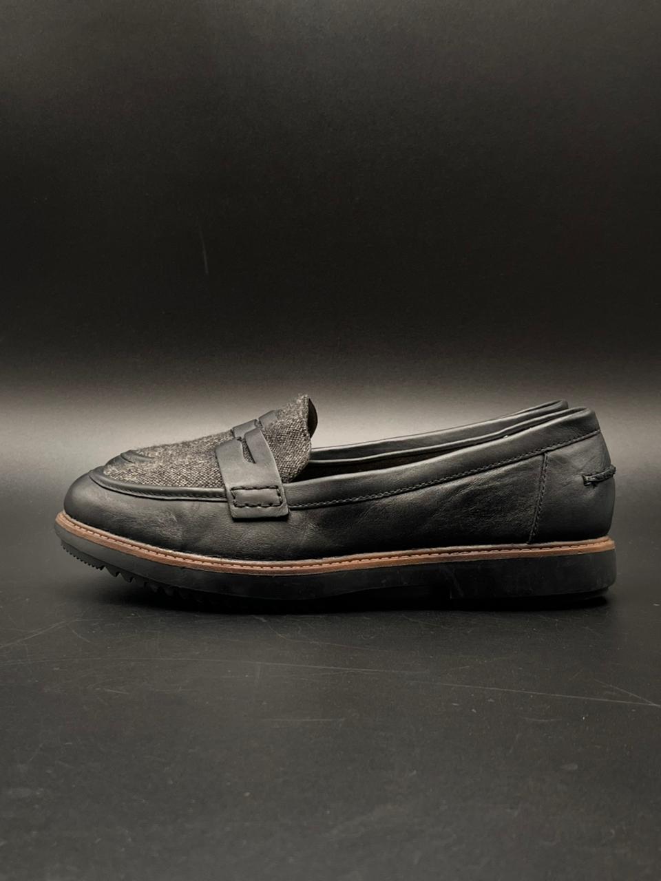 Clarks Black Leather Tweed Penny Loafers