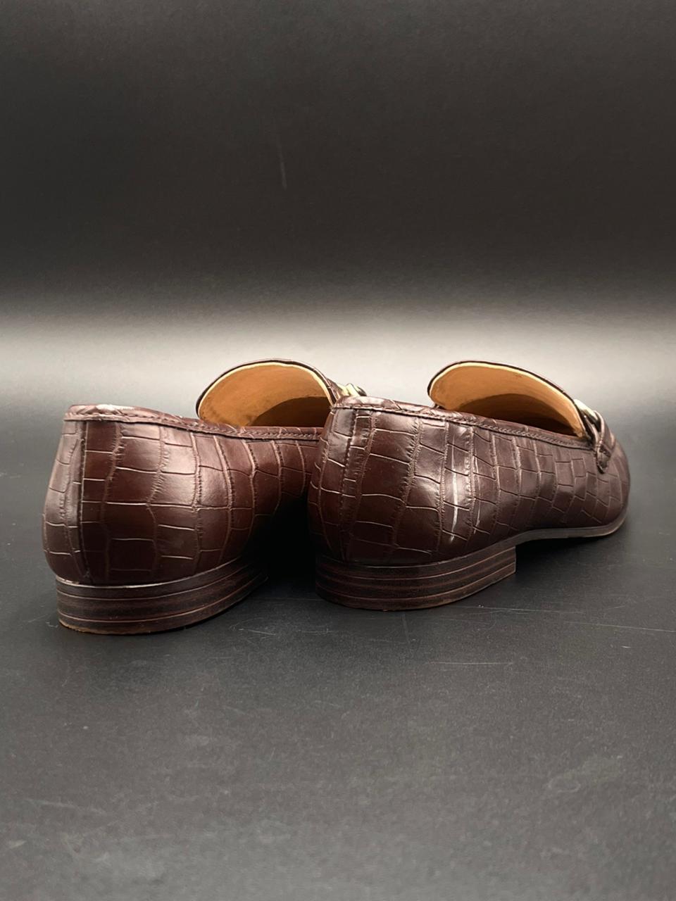 H&M Brown Croc Print Bit Loafers