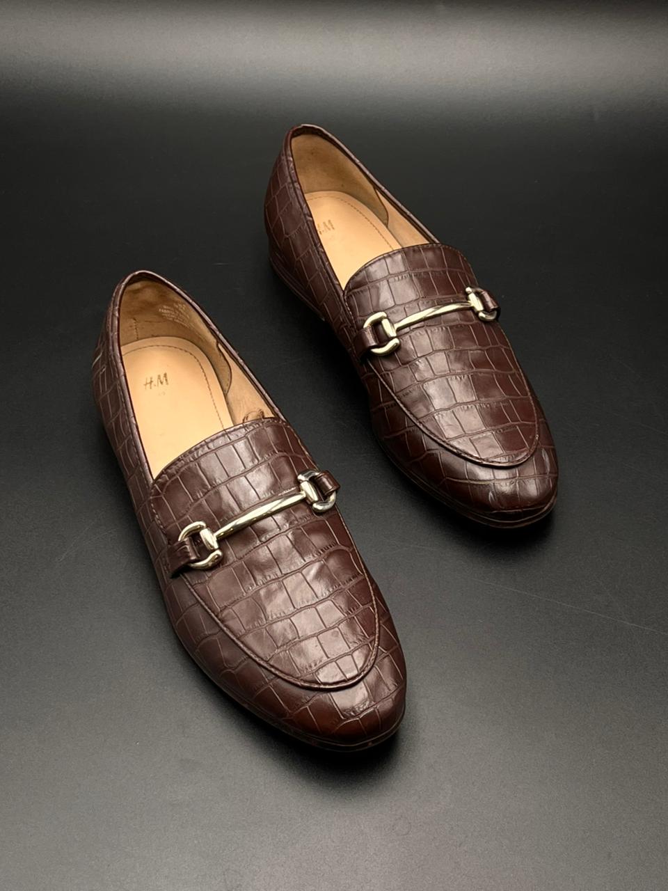 H&M Brown Croc Print Bit Loafers