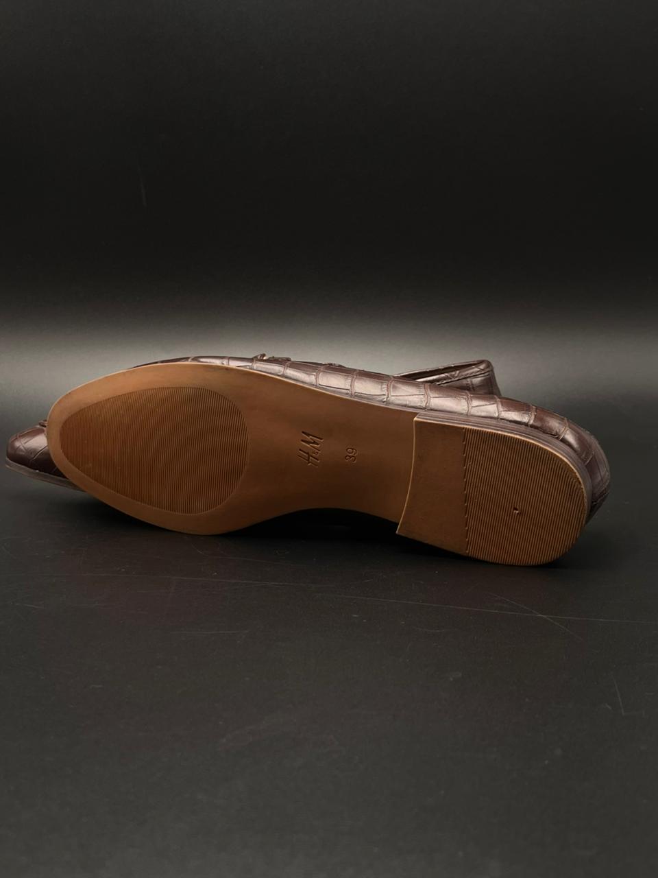 H&M Brown Croc Print Bit Loafers