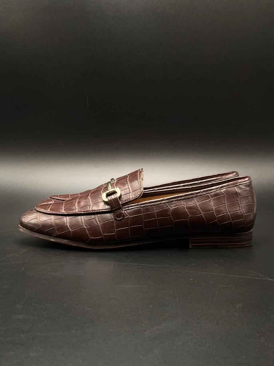 H&M Brown Croc Print Bit Loafers