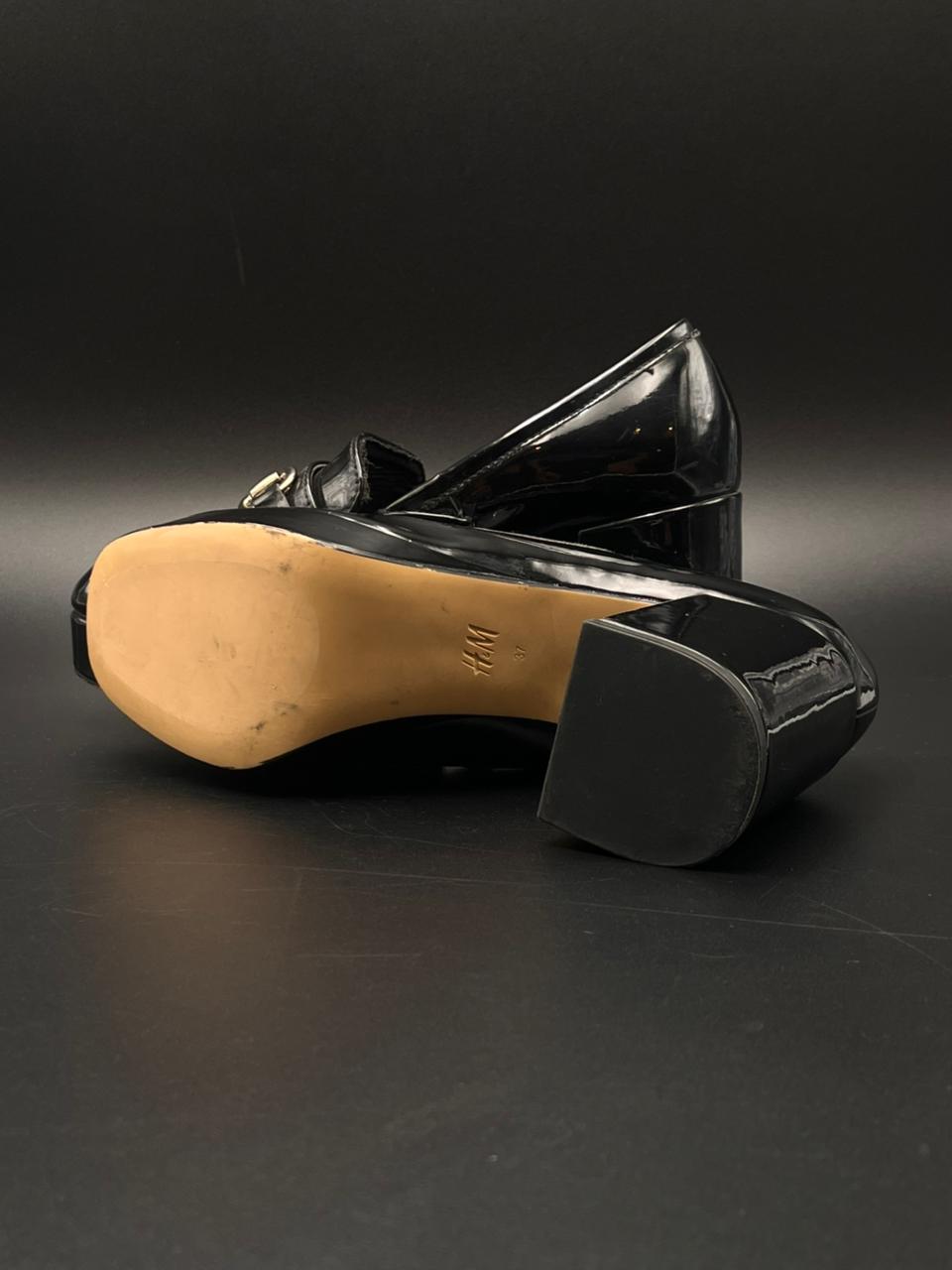 H&M Black Patent Leather Chunky Heel