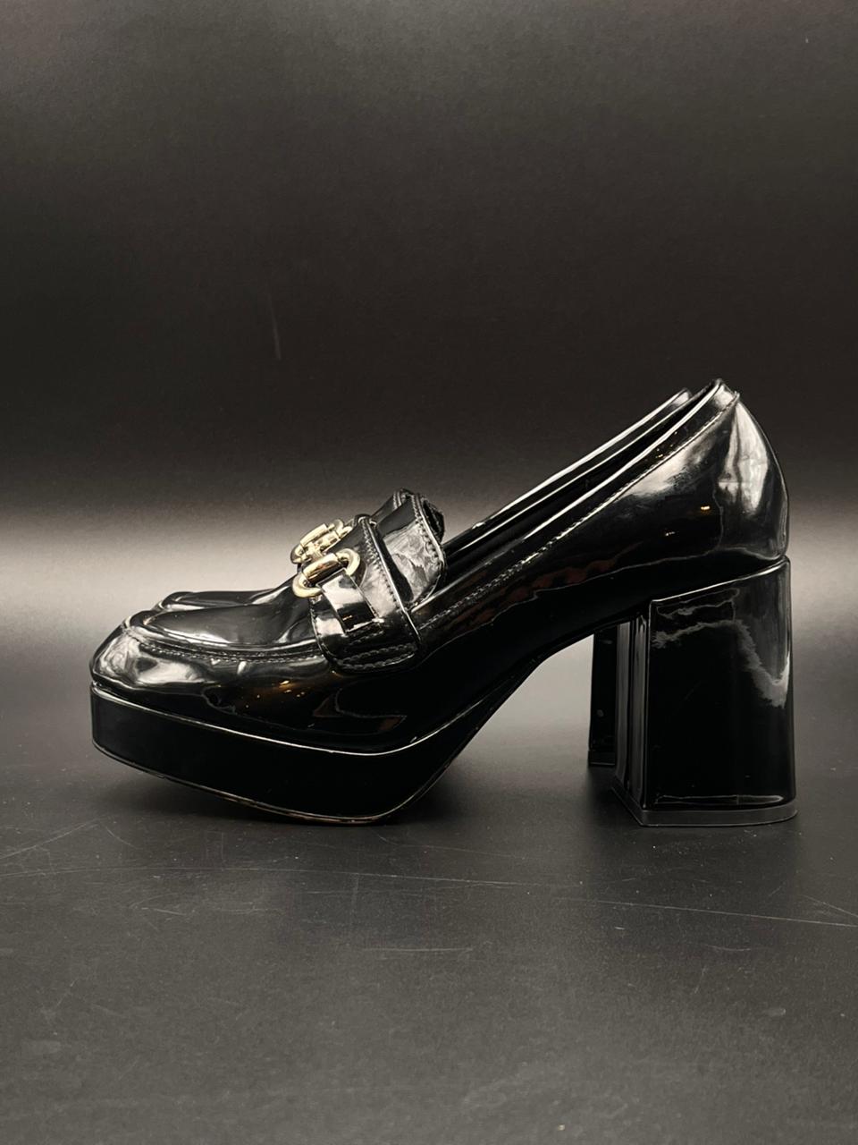 H&M Black Patent Leather Chunky Heel