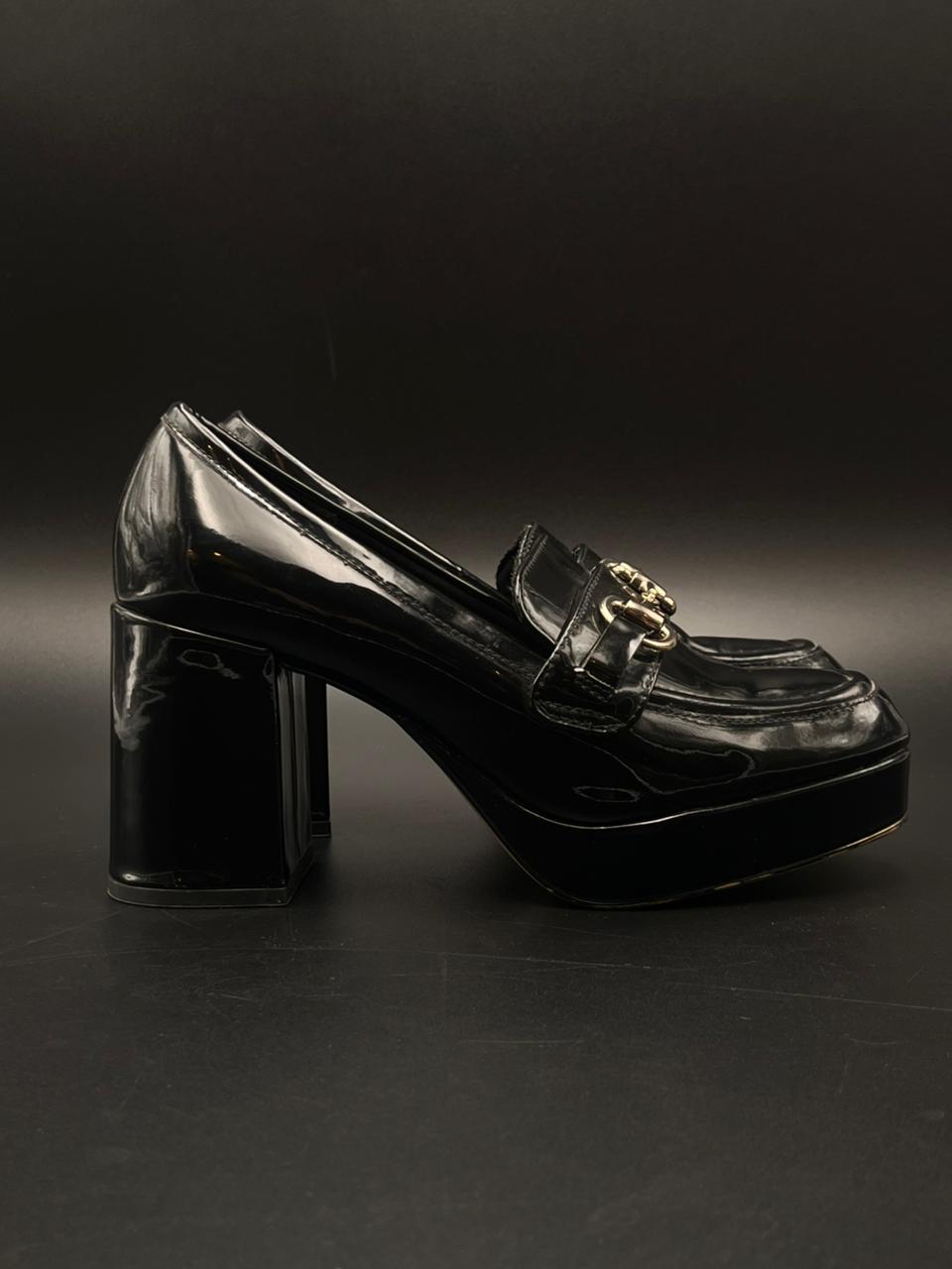 H&M Black Patent Leather Chunky Heel