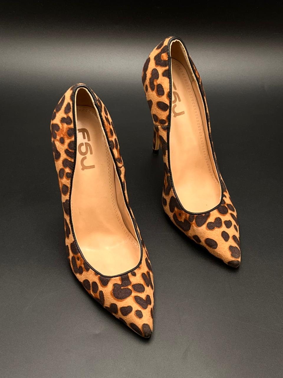 FSJ Leopard Print Pointed Toe High Heels