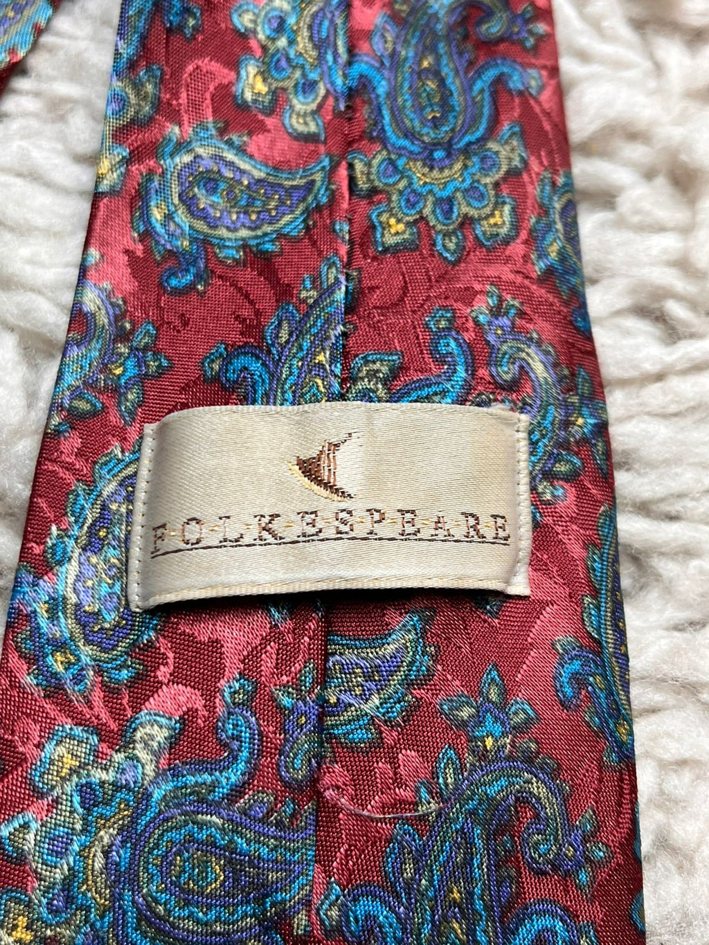 Vintage Folkespeare British Made Red with Vibrant Blue Paisley Design Tie