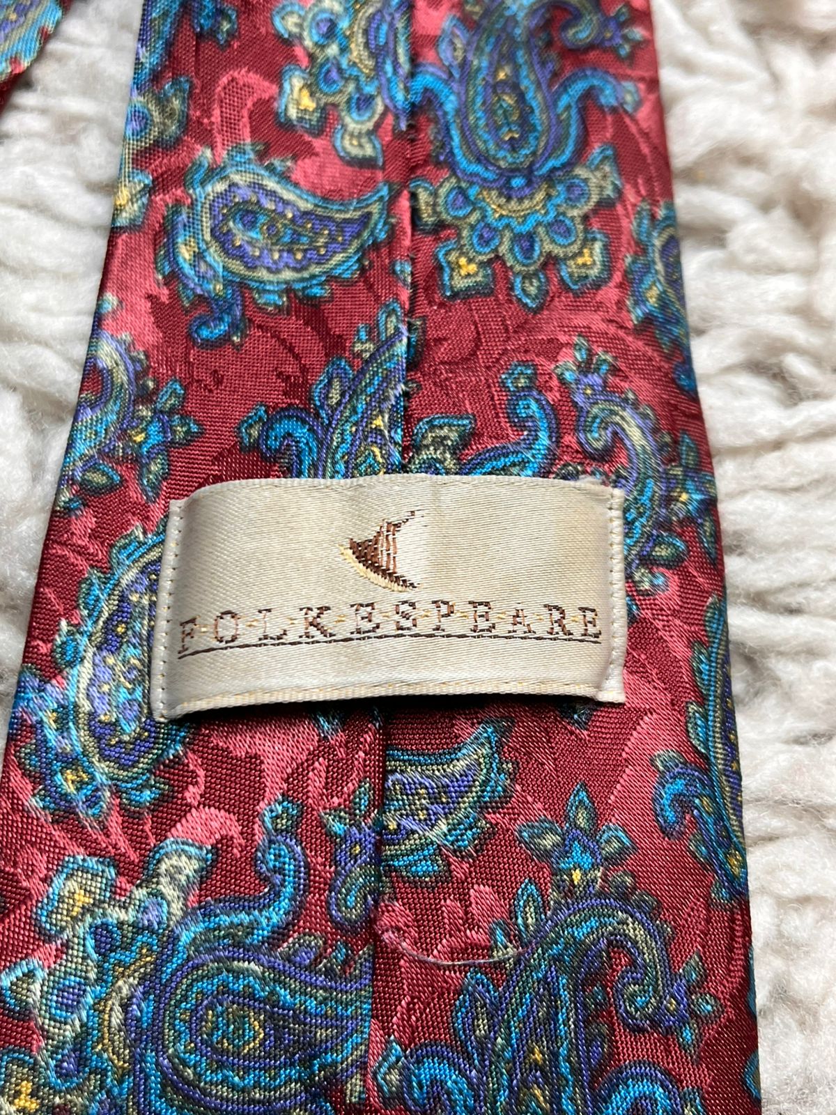 Vintage Folkespeare British Made Red with Vibrant Blue Paisley Design Tie