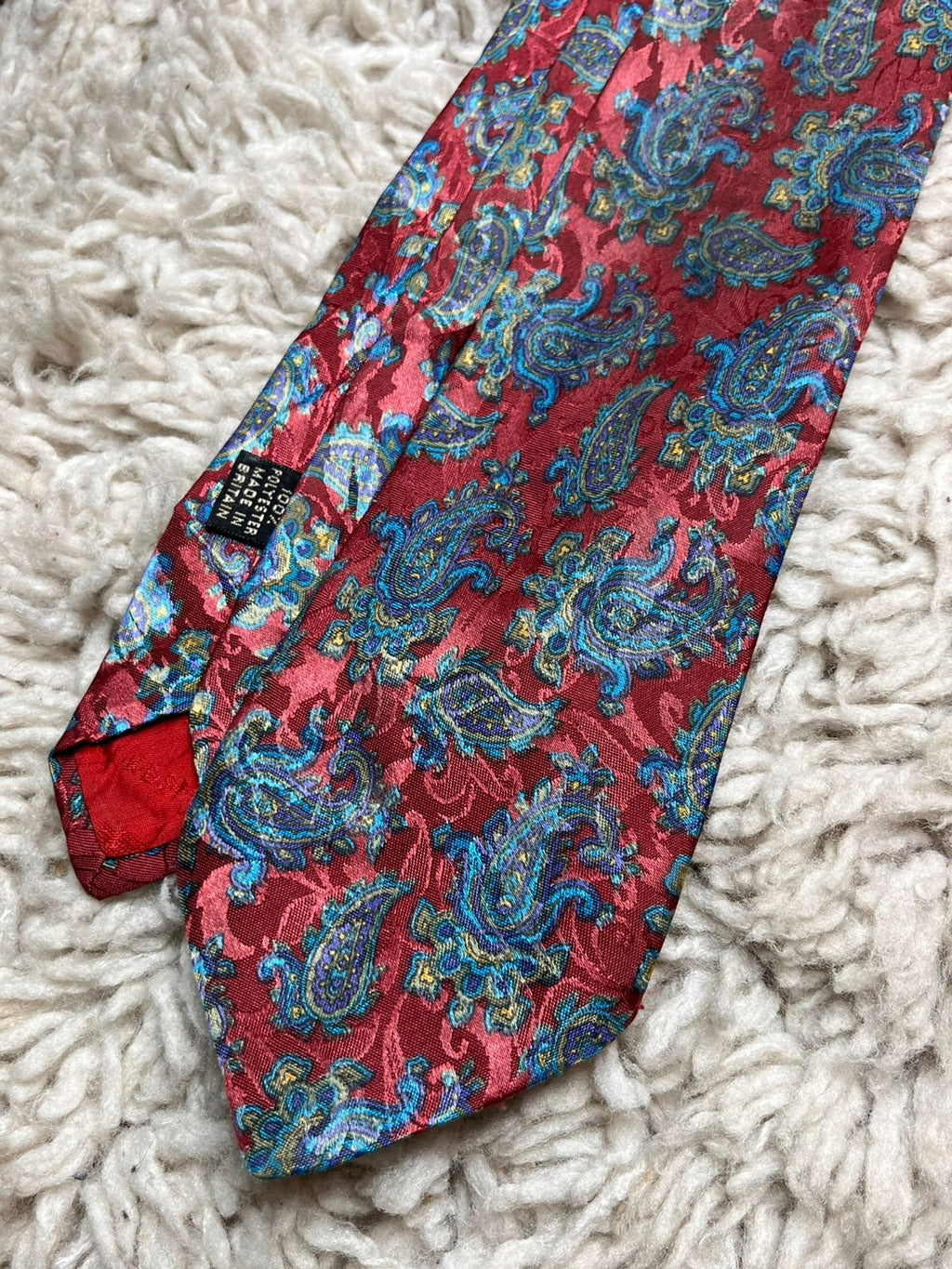 Vintage Folkespeare British Made Red with Vibrant Blue Paisley Design Tie