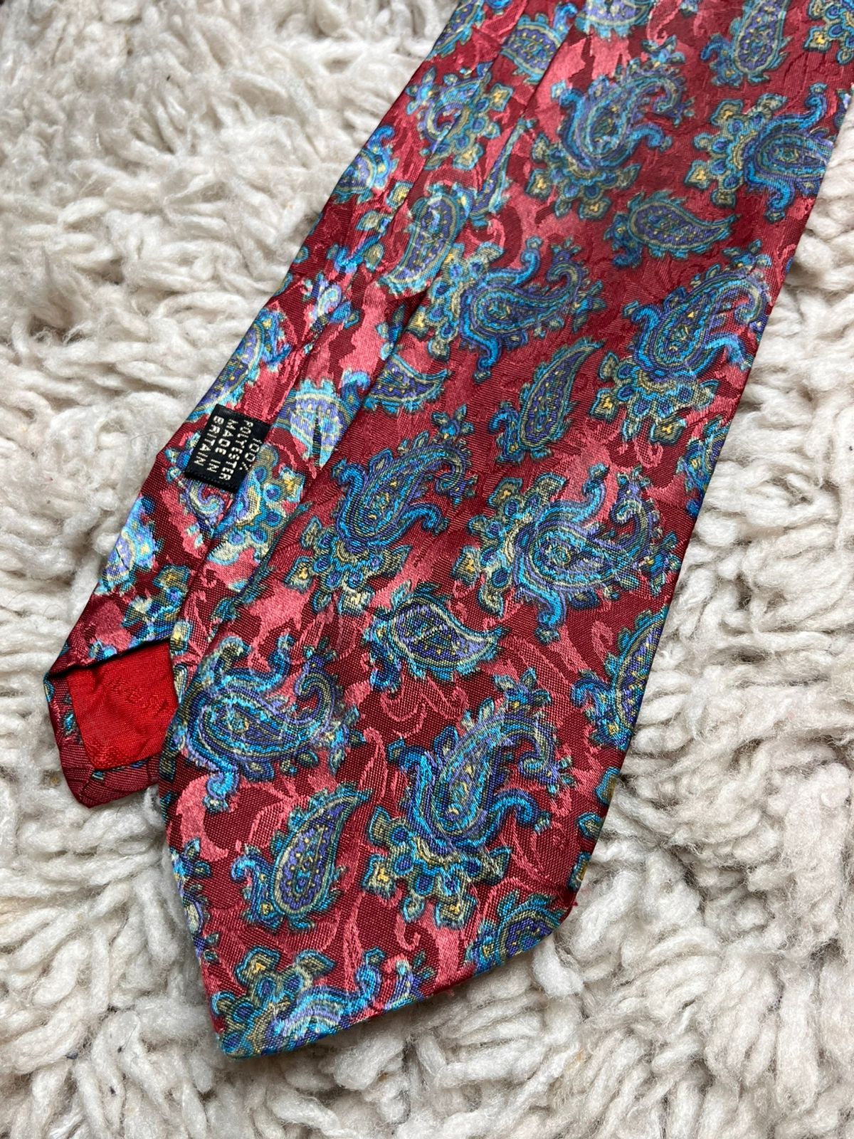 Vintage Folkespeare British Made Red with Vibrant Blue Paisley Design Tie