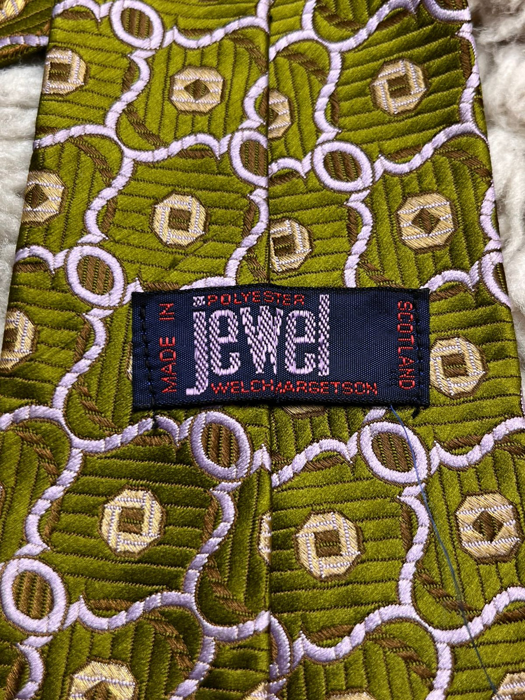 Jewel Welch Margetson Scotland Green Lavender Geometric Pattern TIE