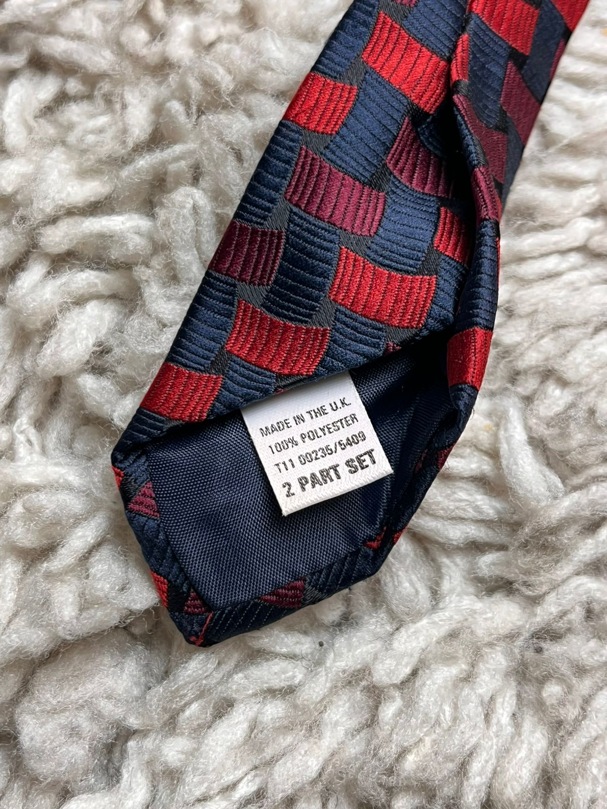 Vintage St Michael Marks & Spencer Red & Navy Geometric Weave TIE