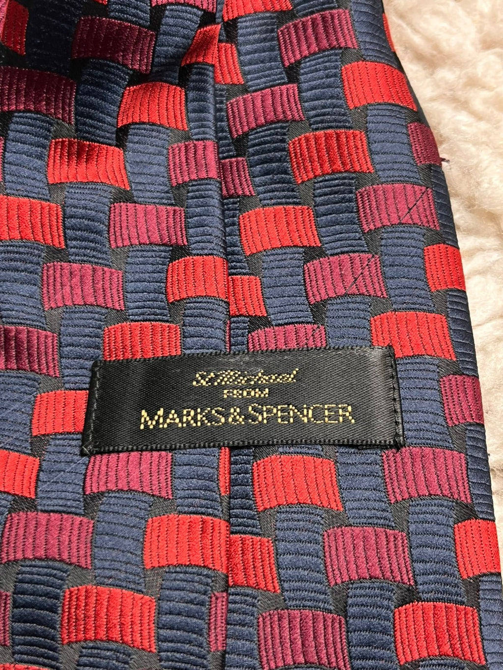 Vintage St Michael Marks & Spencer Red & Navy Geometric Weave TIE