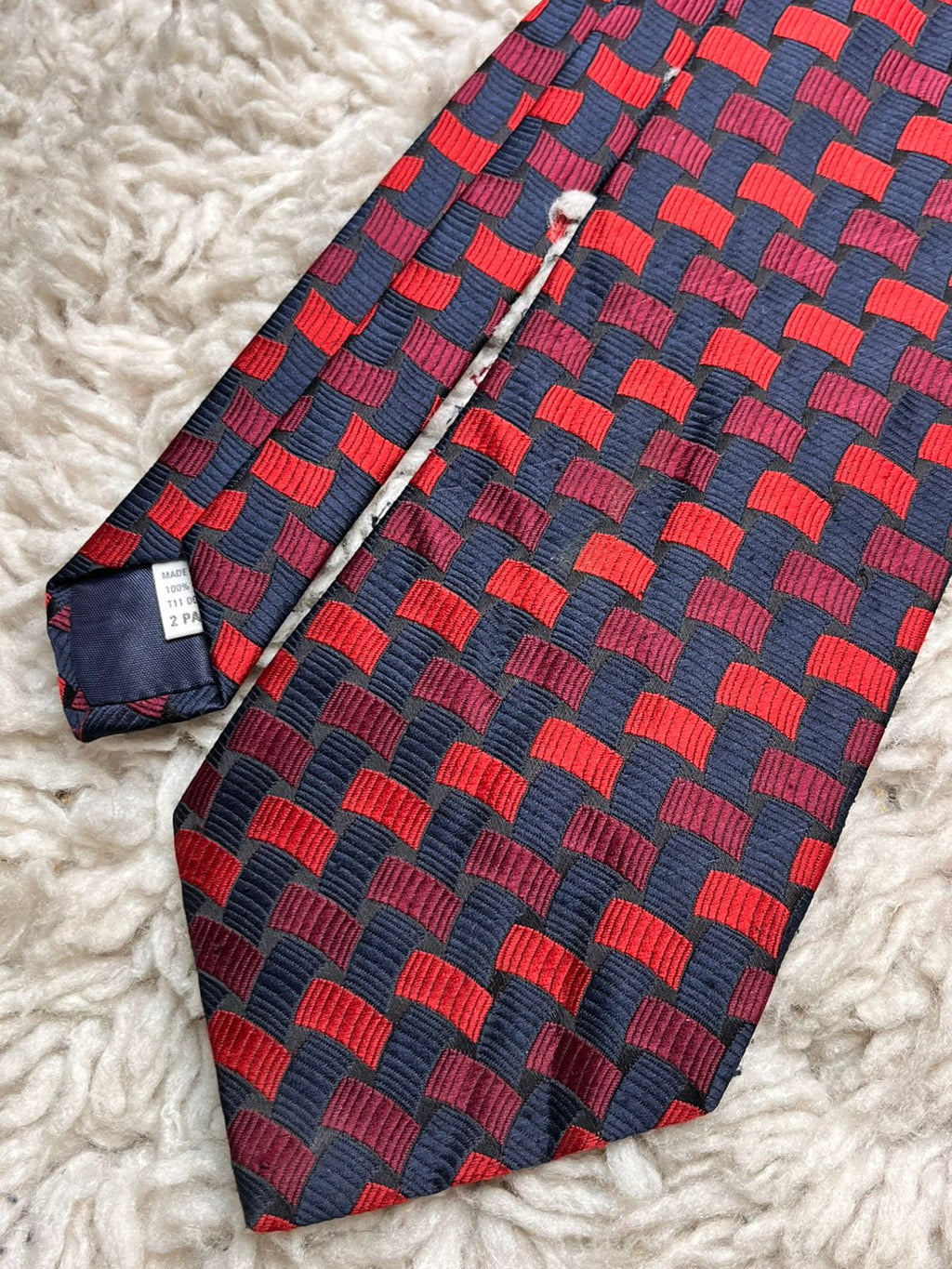 Vintage St Michael Marks & Spencer Red & Navy Geometric Weave TIE
