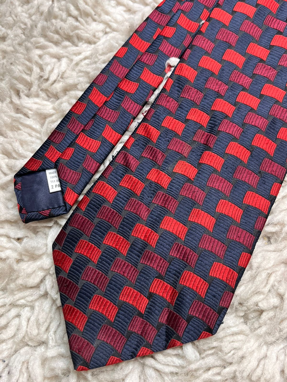 Vintage St Michael Marks & Spencer Red & Navy Geometric Weave TIE