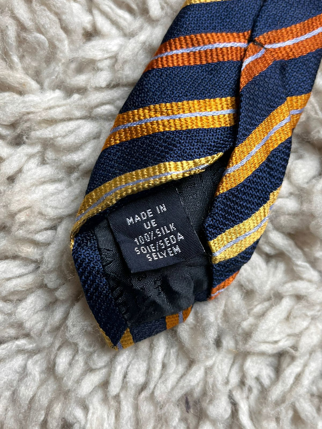 Arrow Navy Blue Gold & Orange Diagonal Striped 100% Silk TIE