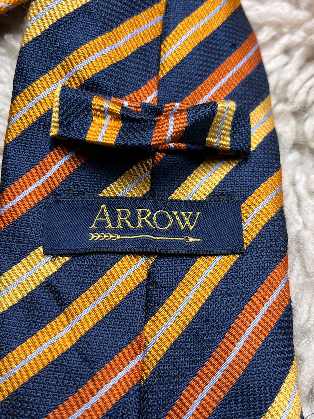 Arrow Navy Blue Gold & Orange Diagonal Striped 100% Silk TIE