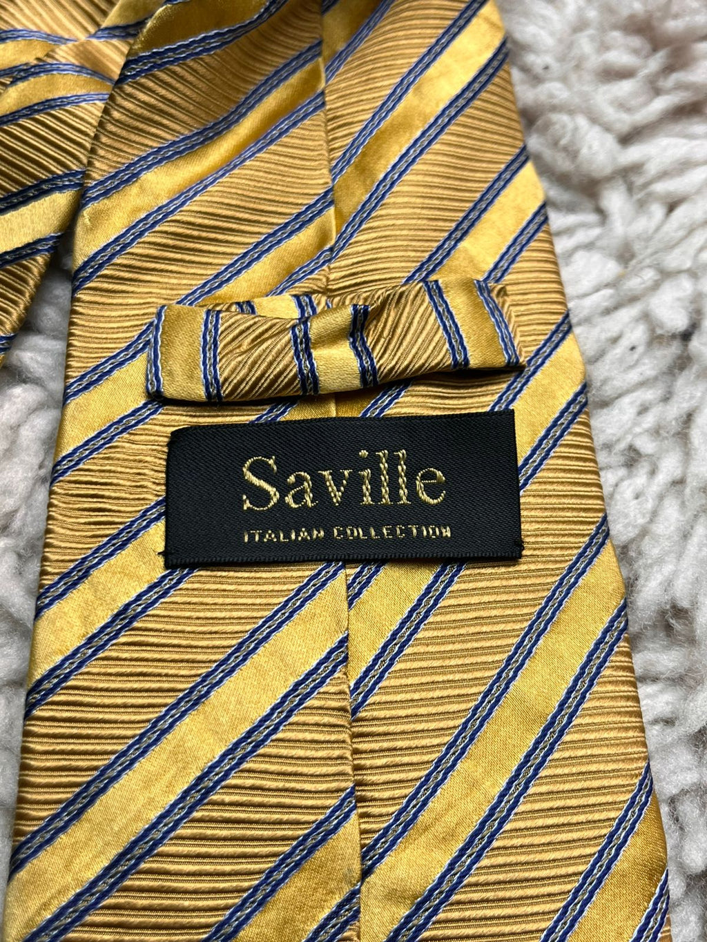 Saville Italian Collection Gold Blue Striped Textured TIE