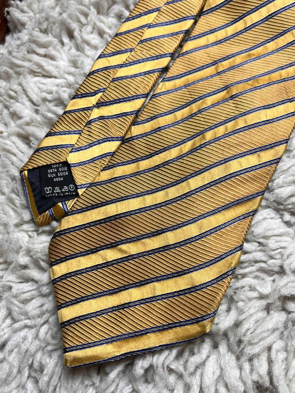 Saville Italian Collection Gold Blue Striped Textured TIE