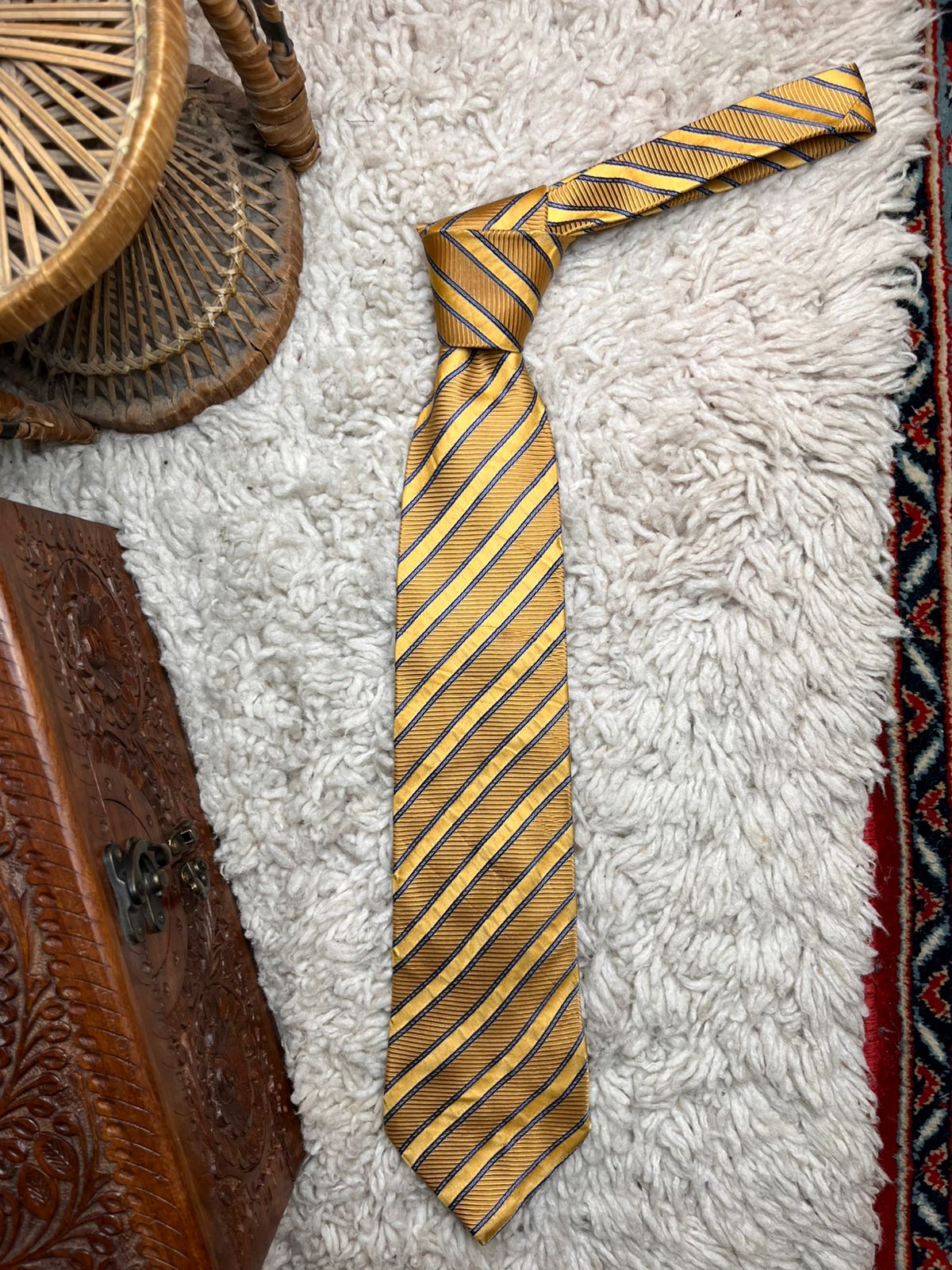 Saville Italian Collection Gold Blue Striped Textured TIE