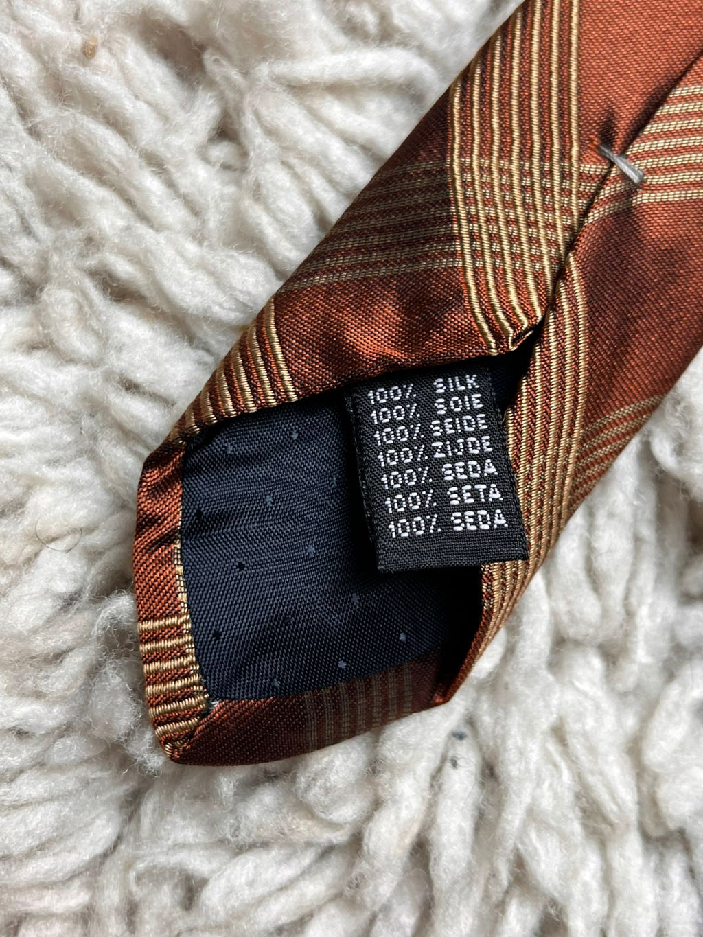 Ital Seta Rust Brown Plaid Check Textured TIE