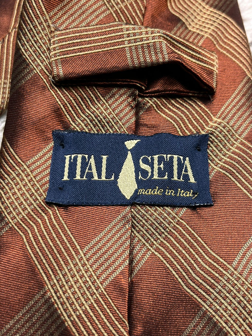 Ital Seta Rust Brown Plaid Check Textured TIE