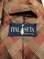 Ital Seta Rust Brown Plaid Check Textured TIE