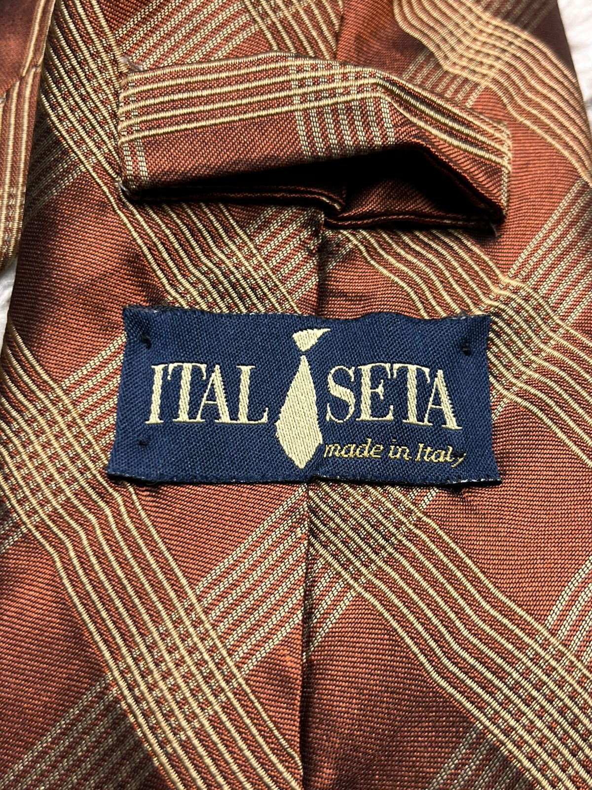 Ital Seta Rust Brown Plaid Check Textured TIE