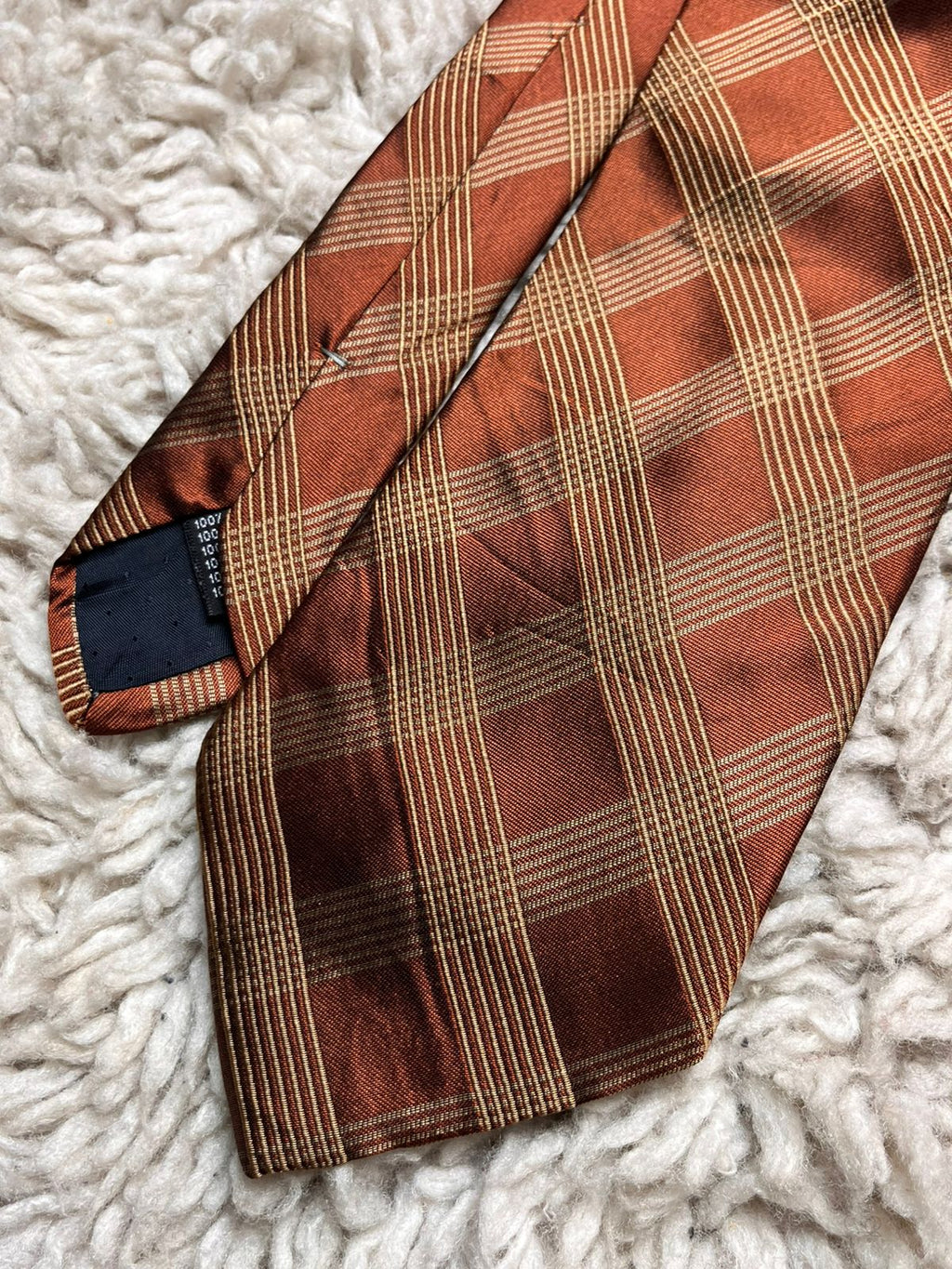 Ital Seta Rust Brown Plaid Check Textured TIE