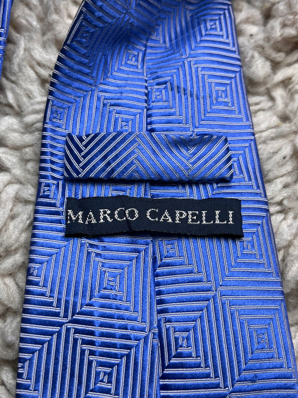 Marco Capelli Blue Silver Geometric Square Pattern Textured TIE