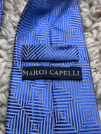 Marco Capelli Blue Silver Geometric Square Pattern Textured TIE