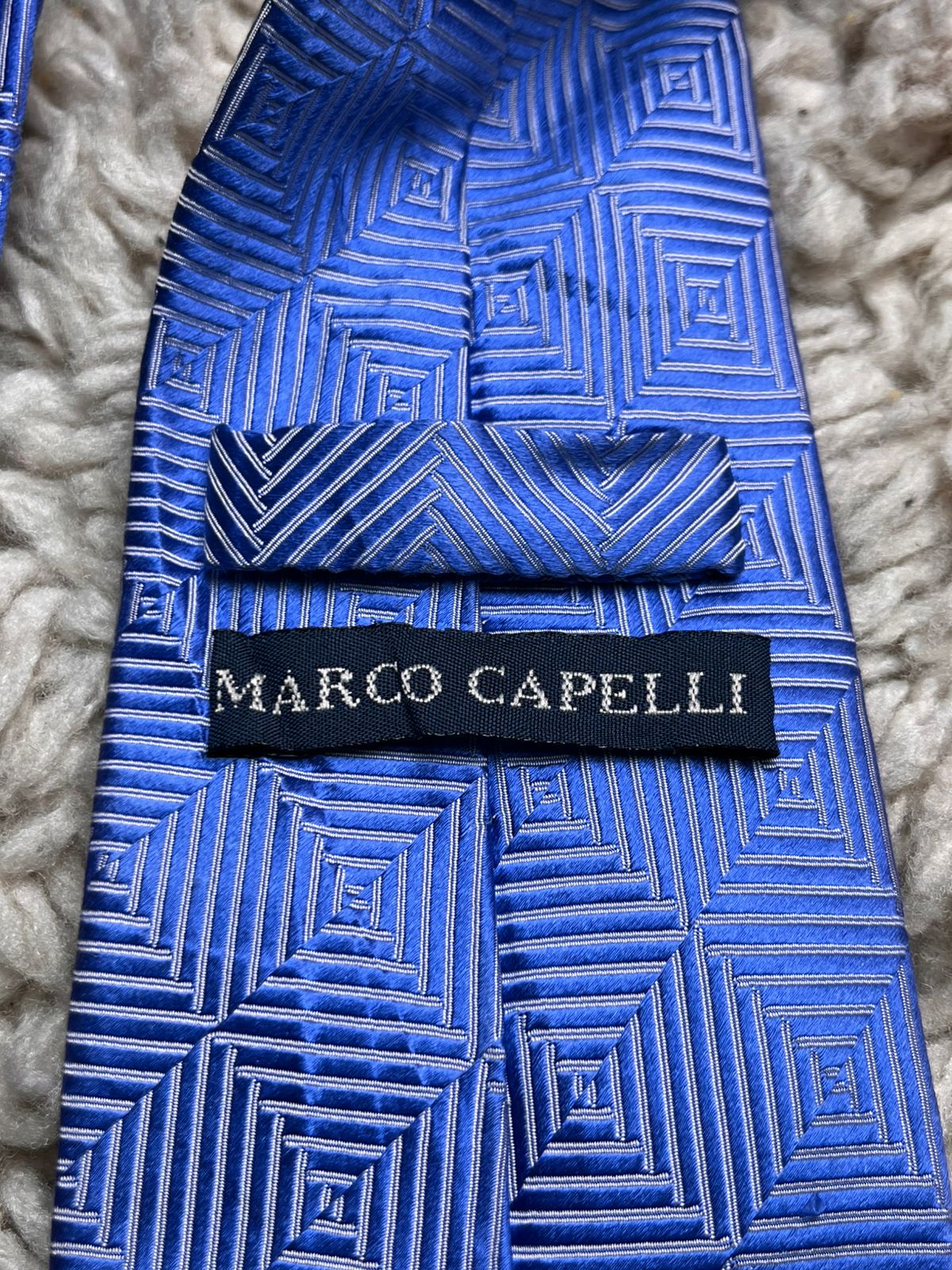 Marco Capelli Blue Silver Geometric Square Pattern Textured TIE