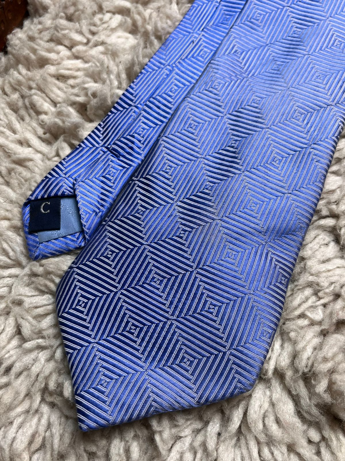 Marco Capelli Blue Silver Geometric Square Pattern Textured TIE