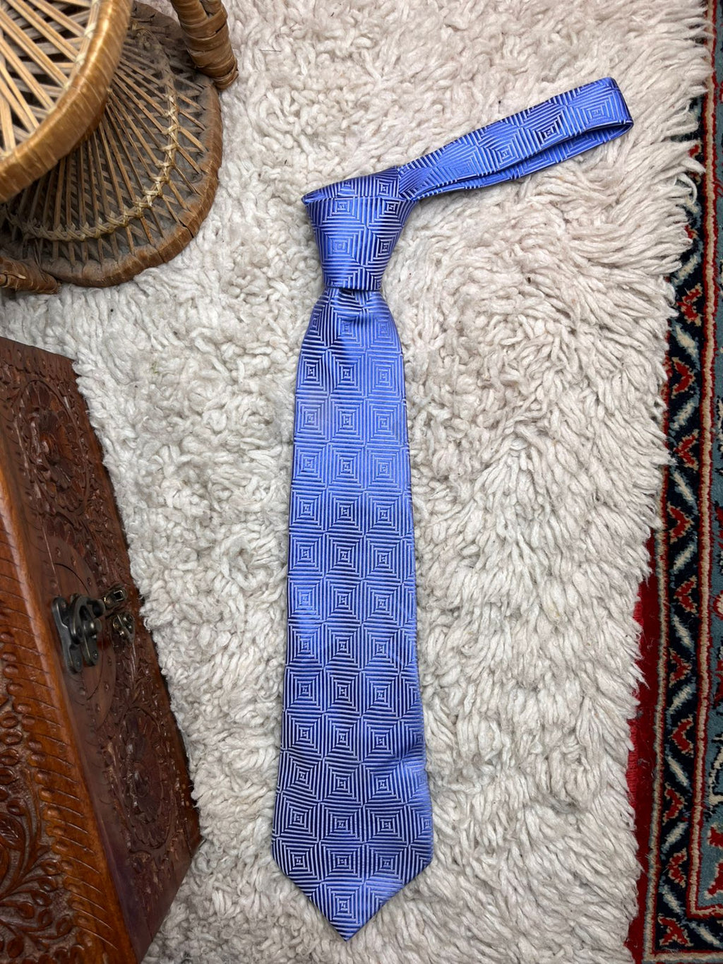 Marco Capelli Blue Silver Geometric Square Pattern Textured TIE