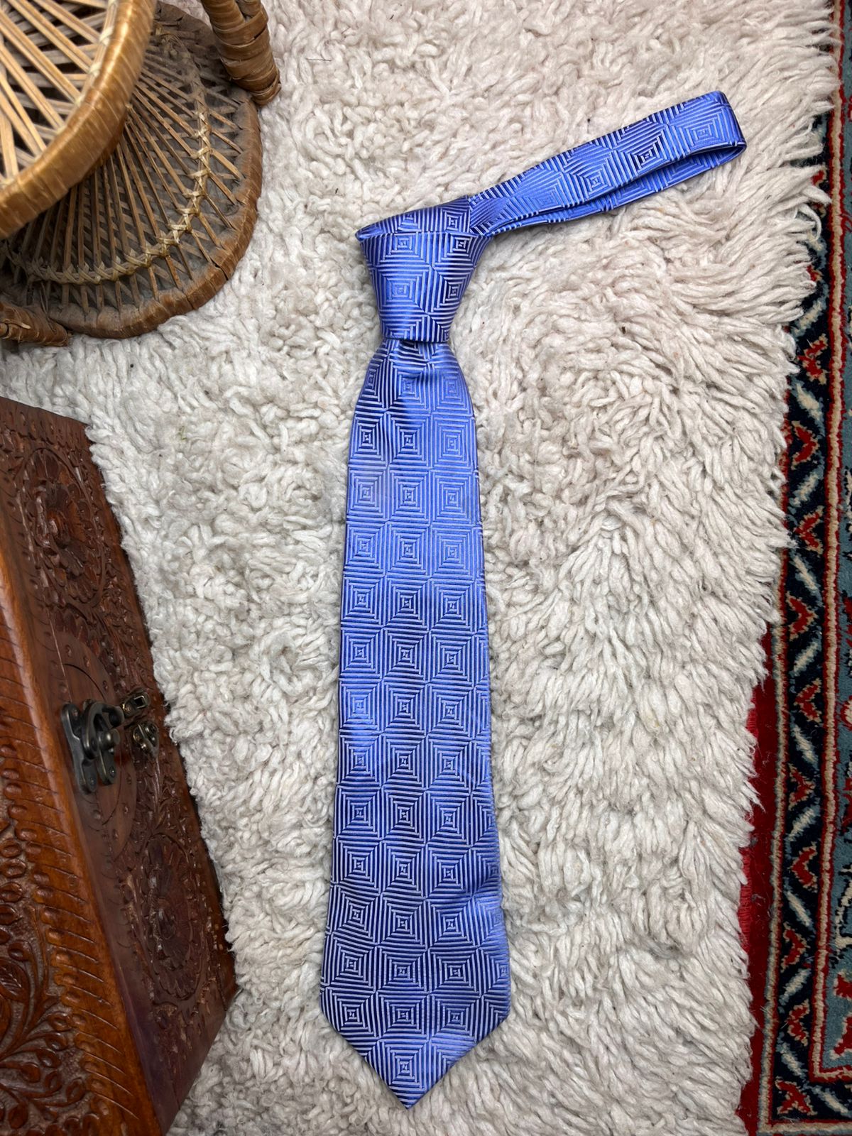 Marco Capelli Blue Silver Geometric Square Pattern Textured TIE