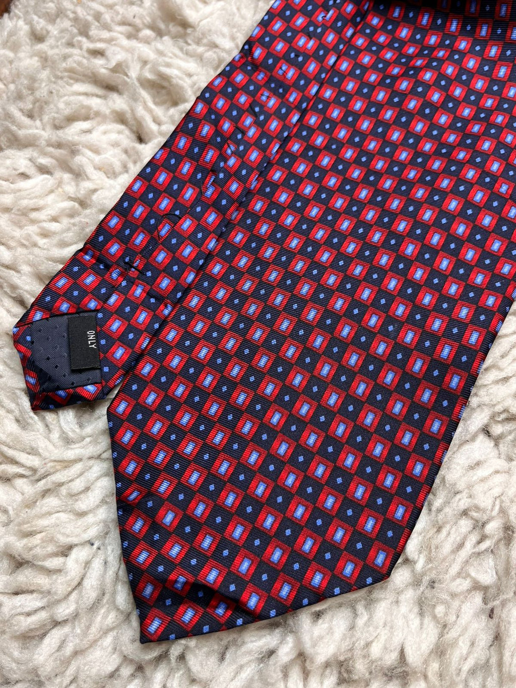 Florence + Fred Red Blue Geometric Square Pattern TIE