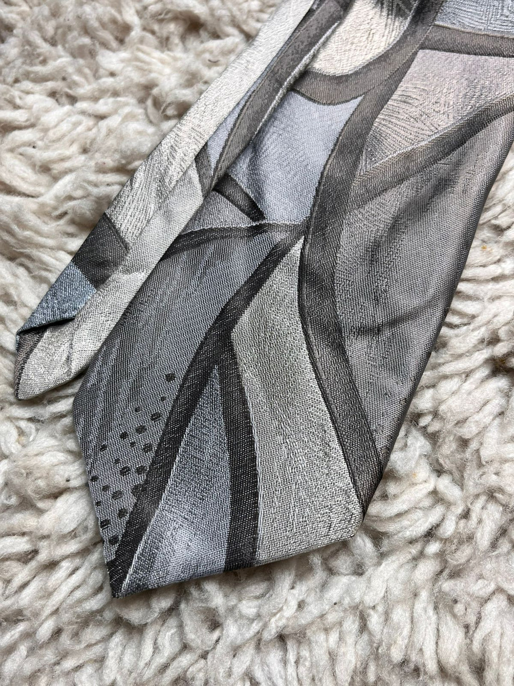 Rael Brook Vintage Silver Grey Abstract Geometric Pattern TIE