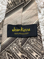 Jean Pierre Vtg Beige Brown Geometric Striped TIE