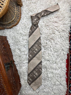 Jean Pierre Vtg Beige Brown Geometric Striped TIE