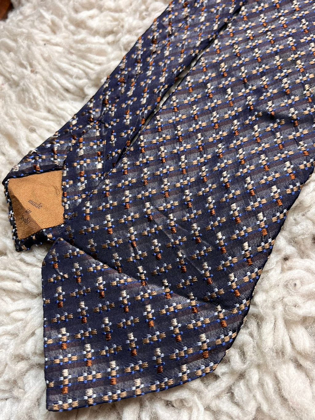 Zegna Style Navy Blue Bronze Abstract Geometric Pattern TIE