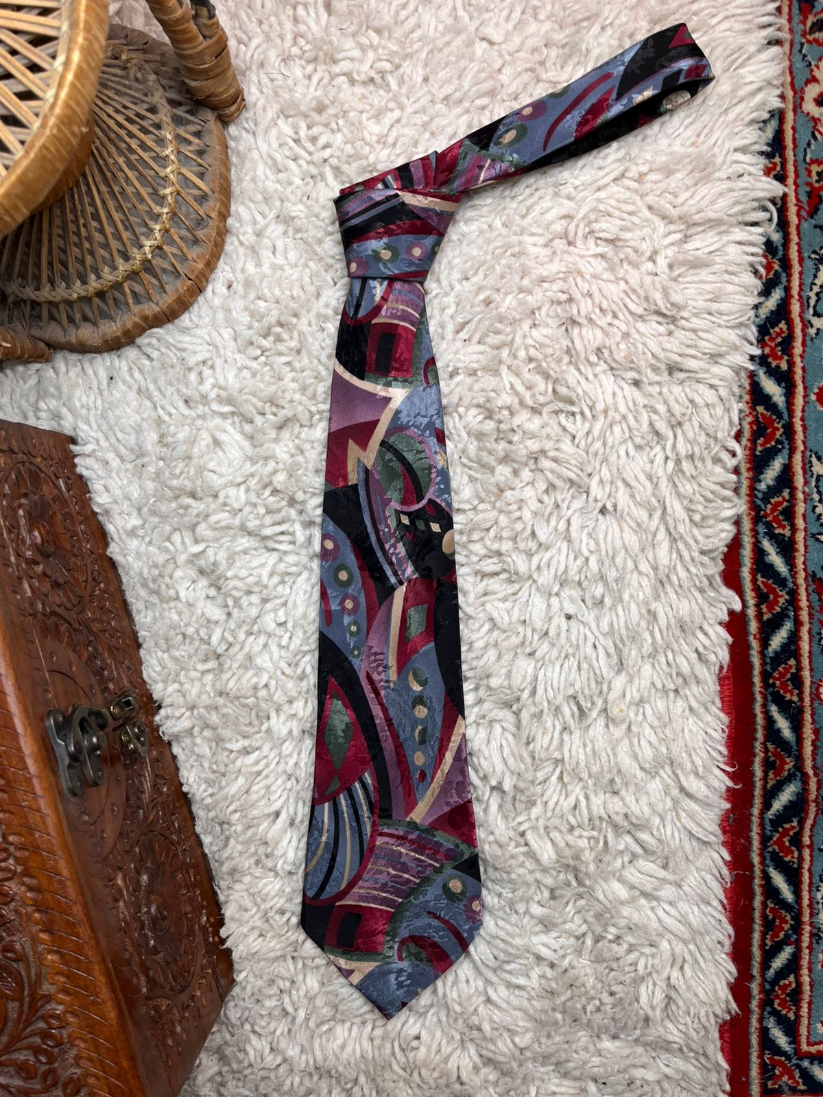 Vintage 90s Abstract Geometric Multi-Color Pattern Polyester TIE