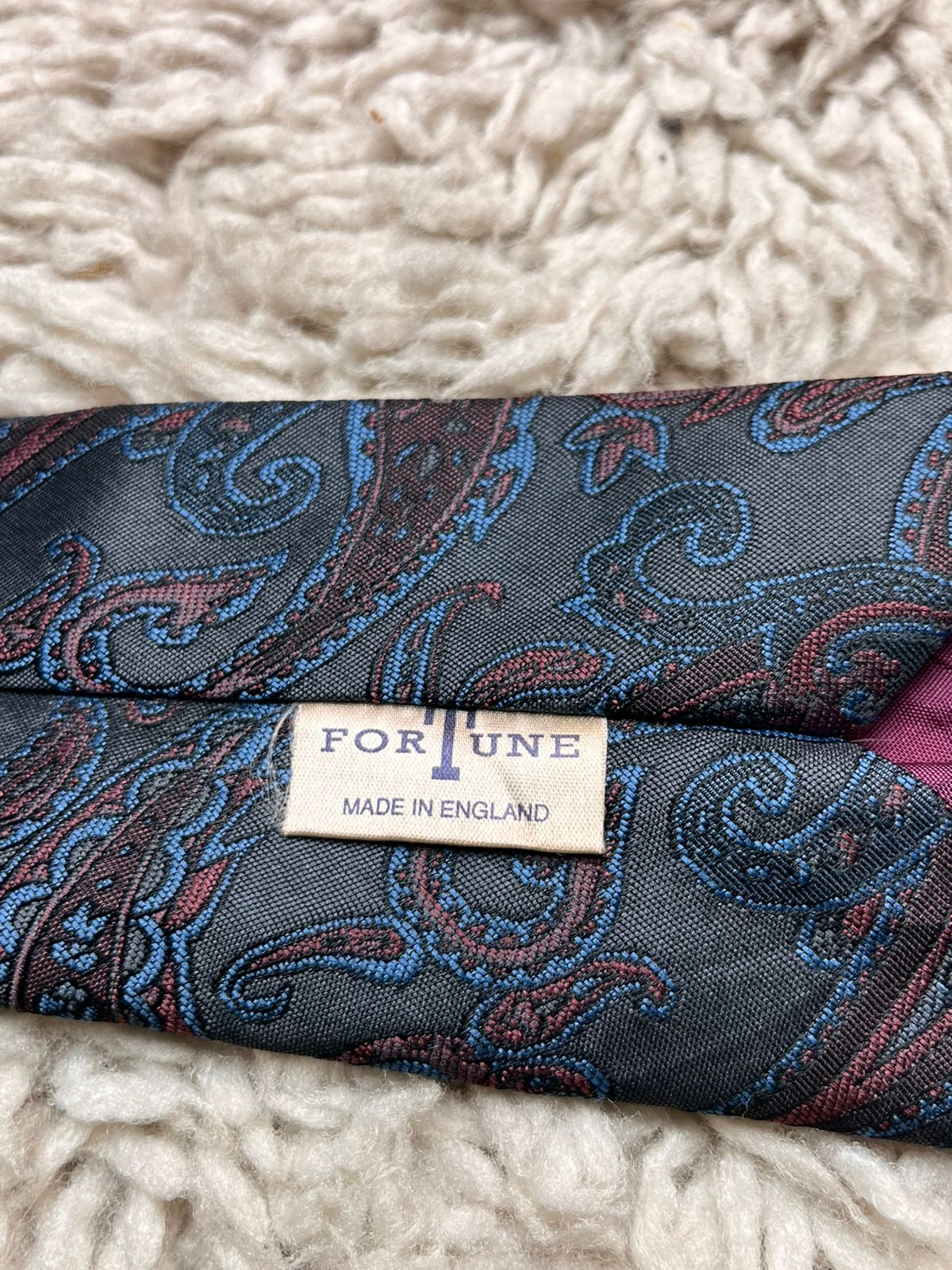 Fortune Grey Burgundy Blue Paisley Pattern TIE