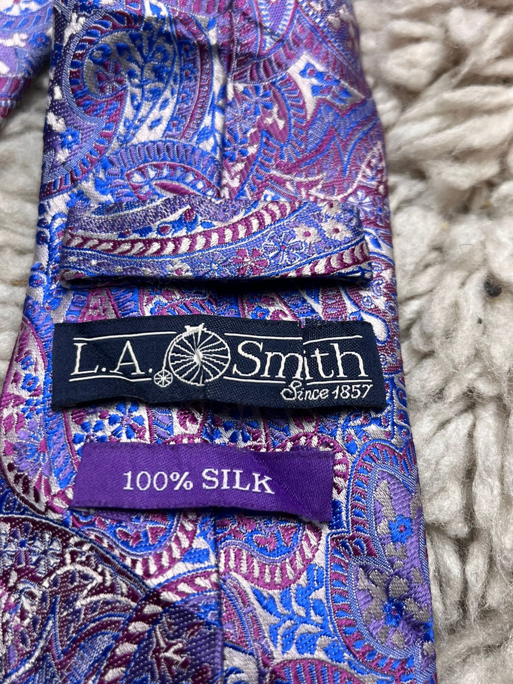 L.A. Smith Purple Blue Floral Paisley TIE