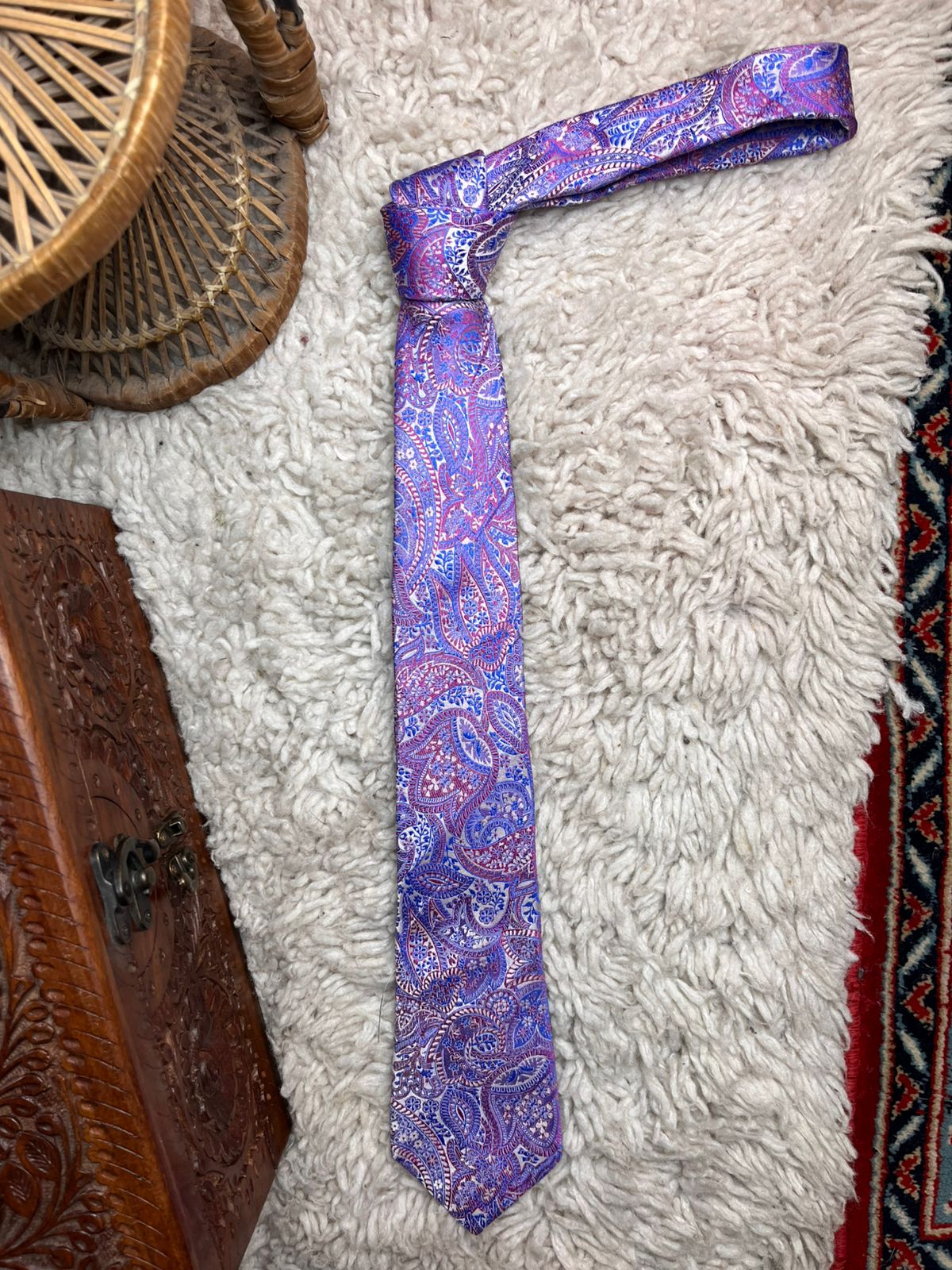 L.A. Smith Purple Blue Floral Paisley TIE
