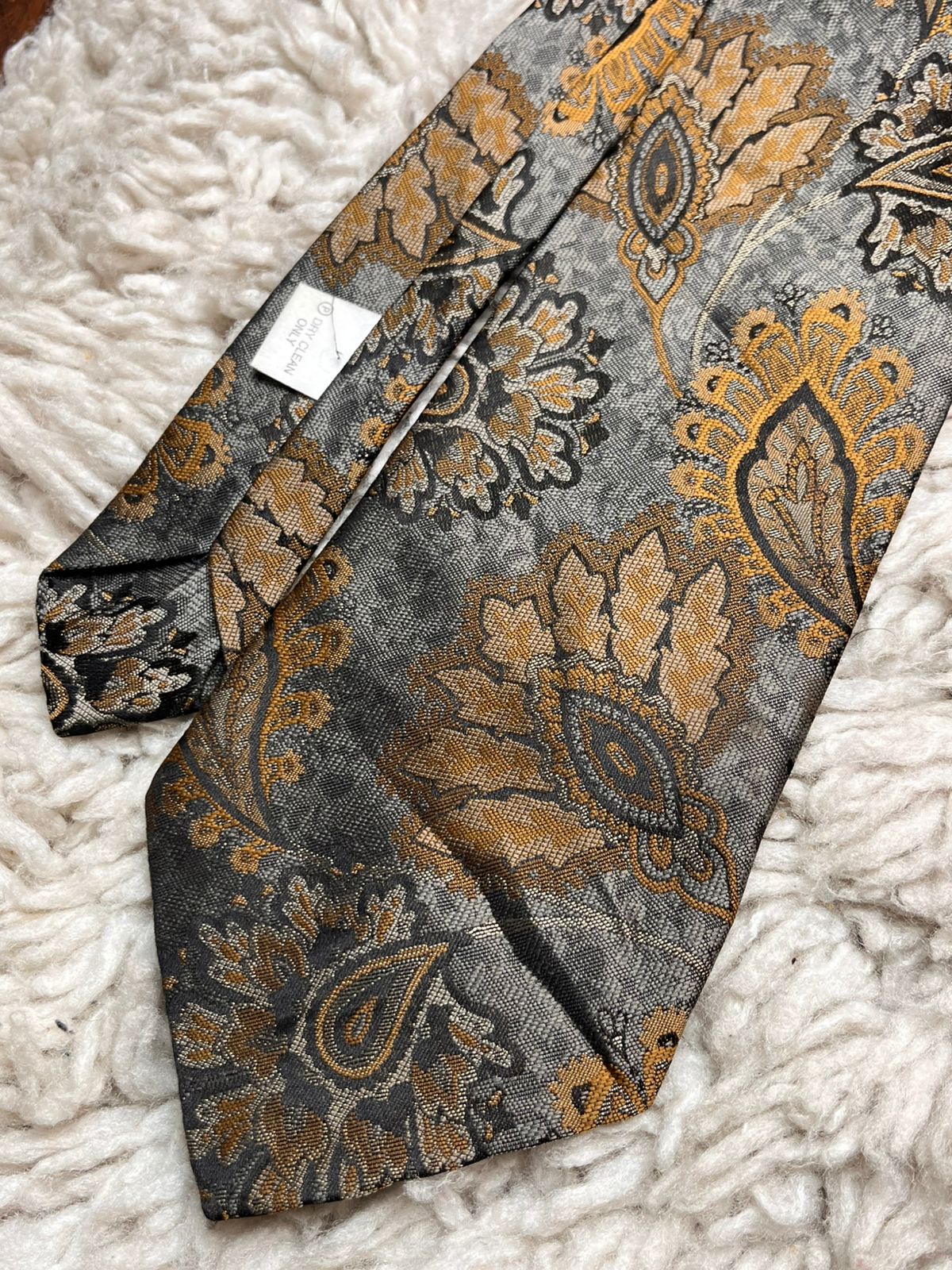 St. Bernard Gray Gold Ornate Floral Paisley Jacquard Woven TIE