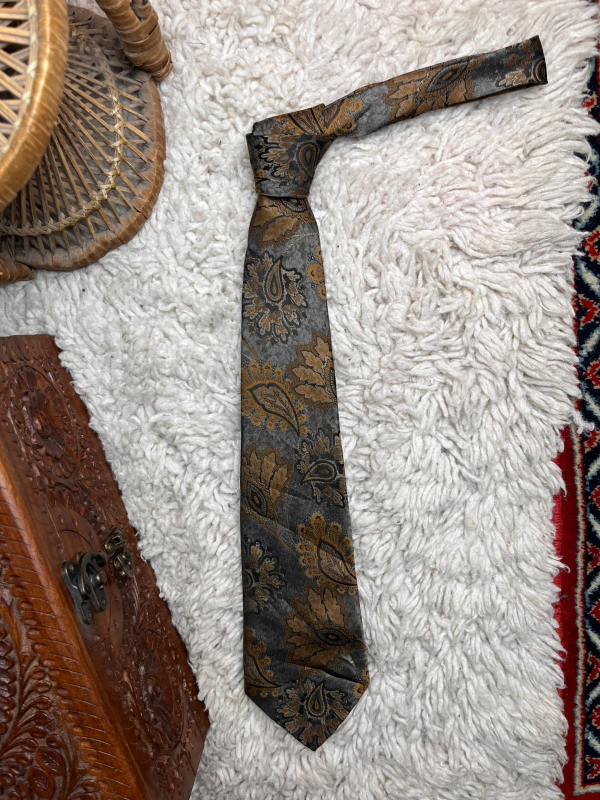St. Bernard Gray Gold Ornate Floral Paisley Jacquard Woven TIE